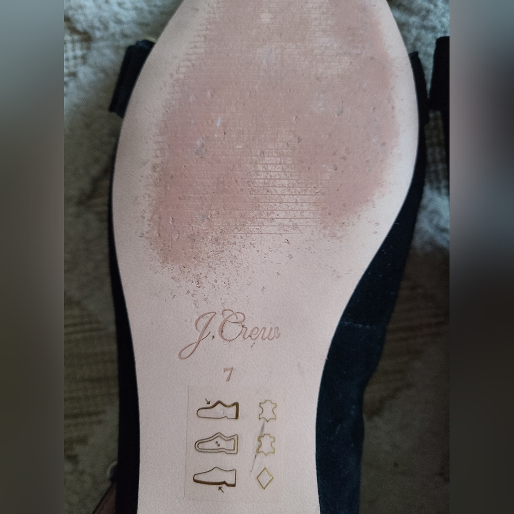 J.Crew Marina Black Suede Criss Cross Ballet Flats Rhinestones & Pearls Size 7 - Picture 6 of 9